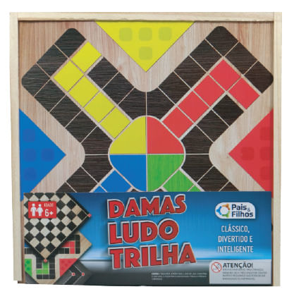 Pais & Filhos - Jogo: LUDO, DAMA e TRILHA Ref.:2801 - Idade: A partir de 6  anos. De 02 a 04 Jogadores no LUDO De 02 Jogadores no DAMA De 02 Jogadores