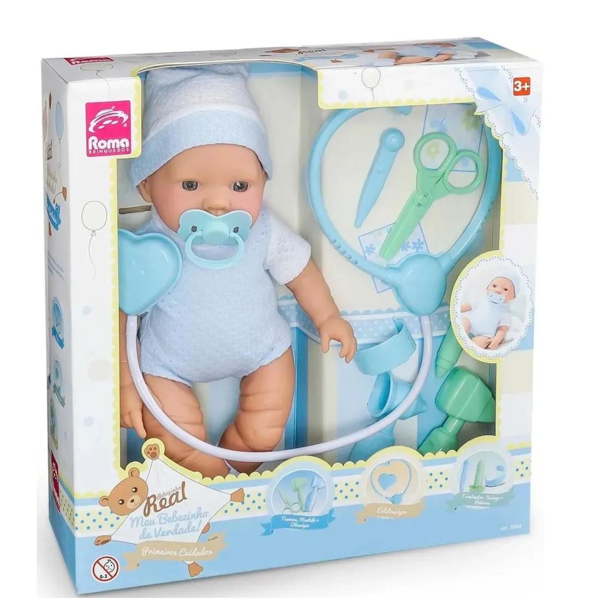 Boneca - Bebê Real Reborn - Roupa Azul - Roma Jensen