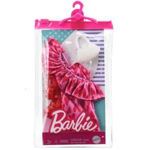 Barbie-Roupas-Vestido-Rosa-com-Coracoes-e-Acessorios