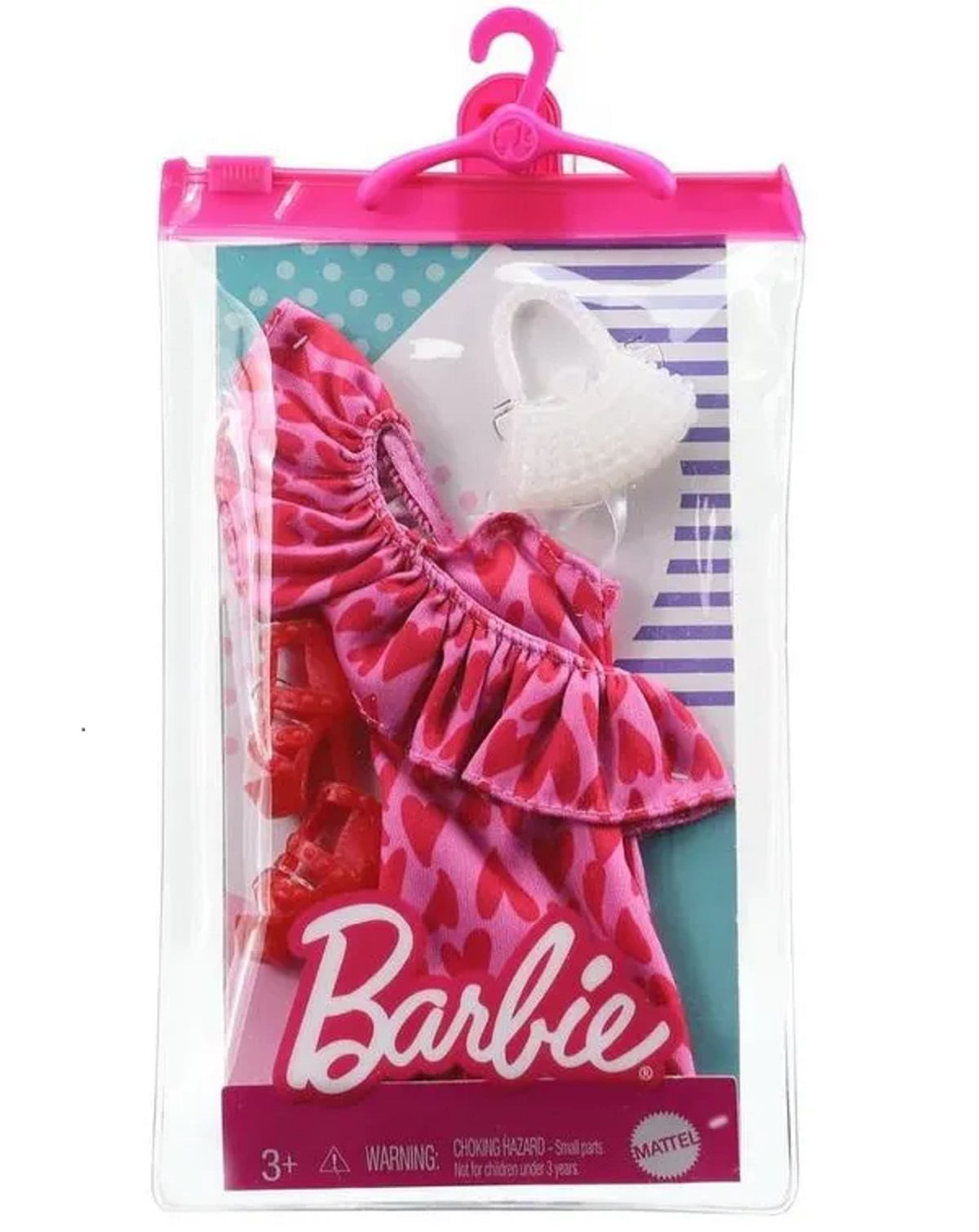 Barbie Roupas Vestido Rosa com Corações e Acessórios - Bumerang Brinquedos