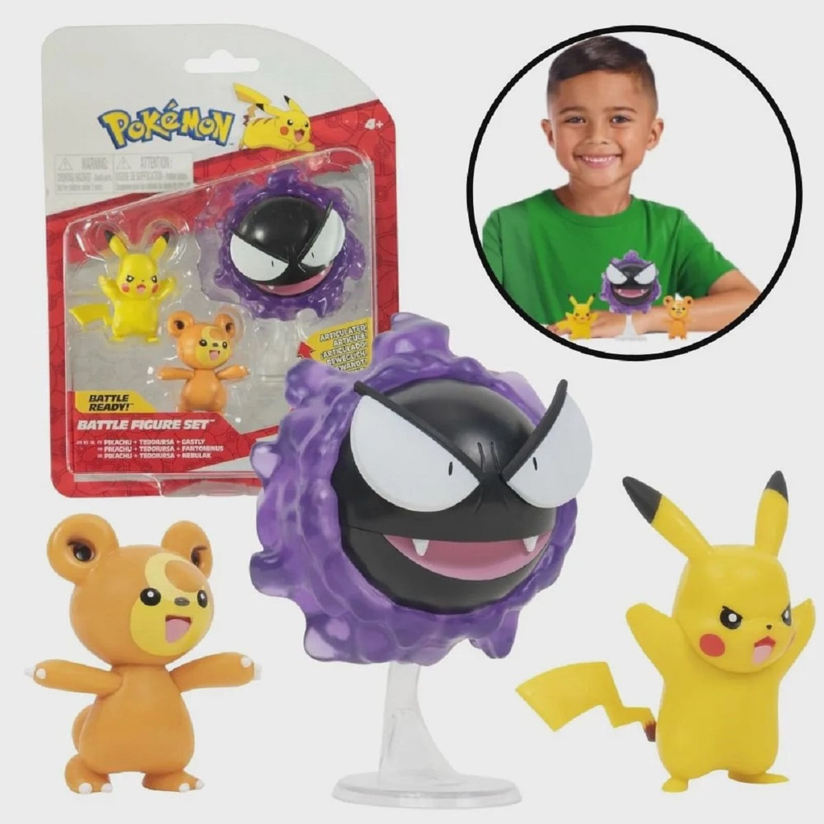 Pokémon Bonecos Pikachu Teddiursa Gastly - Bumerang Brinquedos