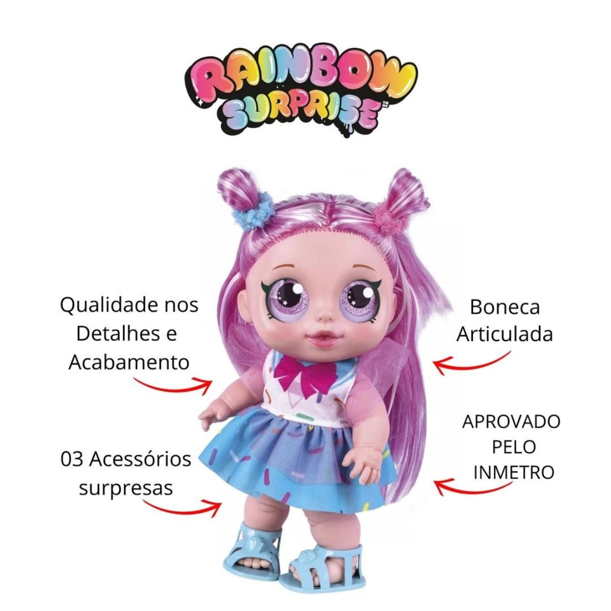 Rainbow.n★樹脂粘土ドール　女の子 Boneca Rainbow Surpresa Rosa Cotiplas 2707 - Bumerang Brinquedos